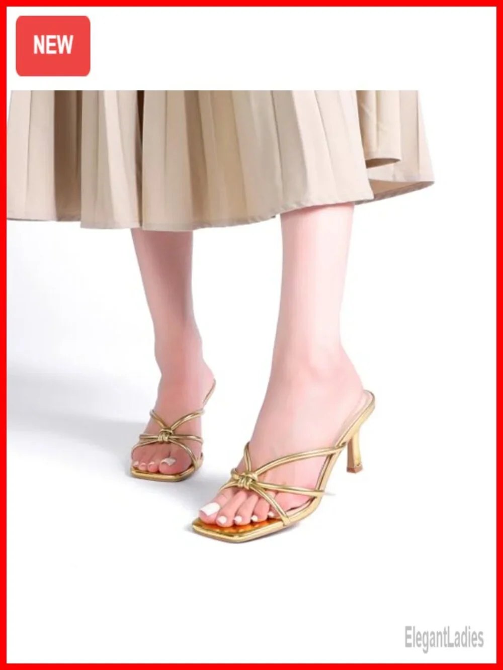 Kitten Strappy Heels Square Open Toe Slip On Mule Mid Heeled Sandals 2.75in